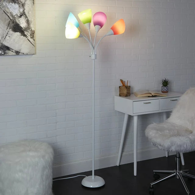 Mainstays 5-Light Metal Floor Lamp, Silver Finish, Multi Shades