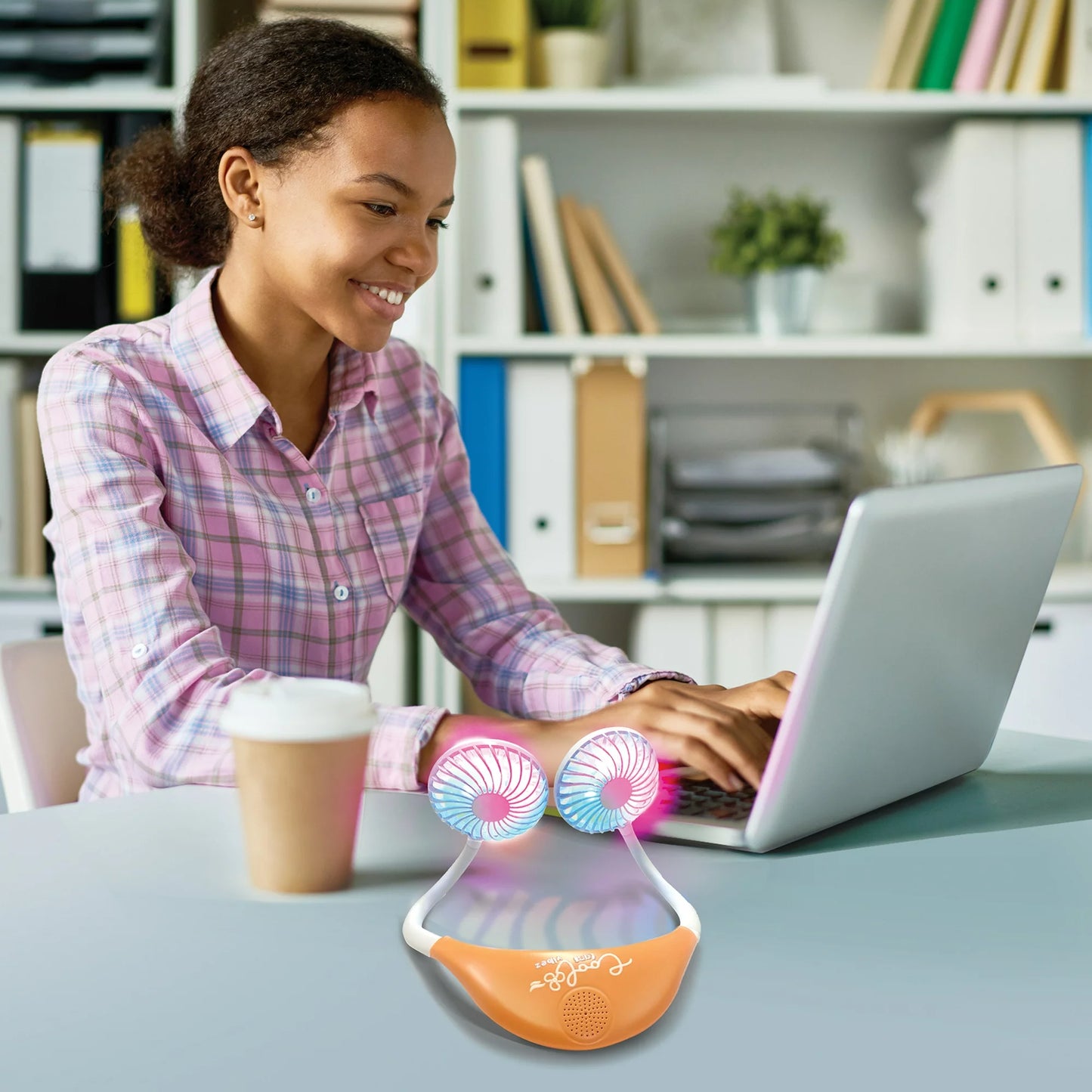 Banzai Cool Fans Sound Vibes Orange Wearable Light-up Hand Fan Bluetooth Teens Adults, 14+, Unisex