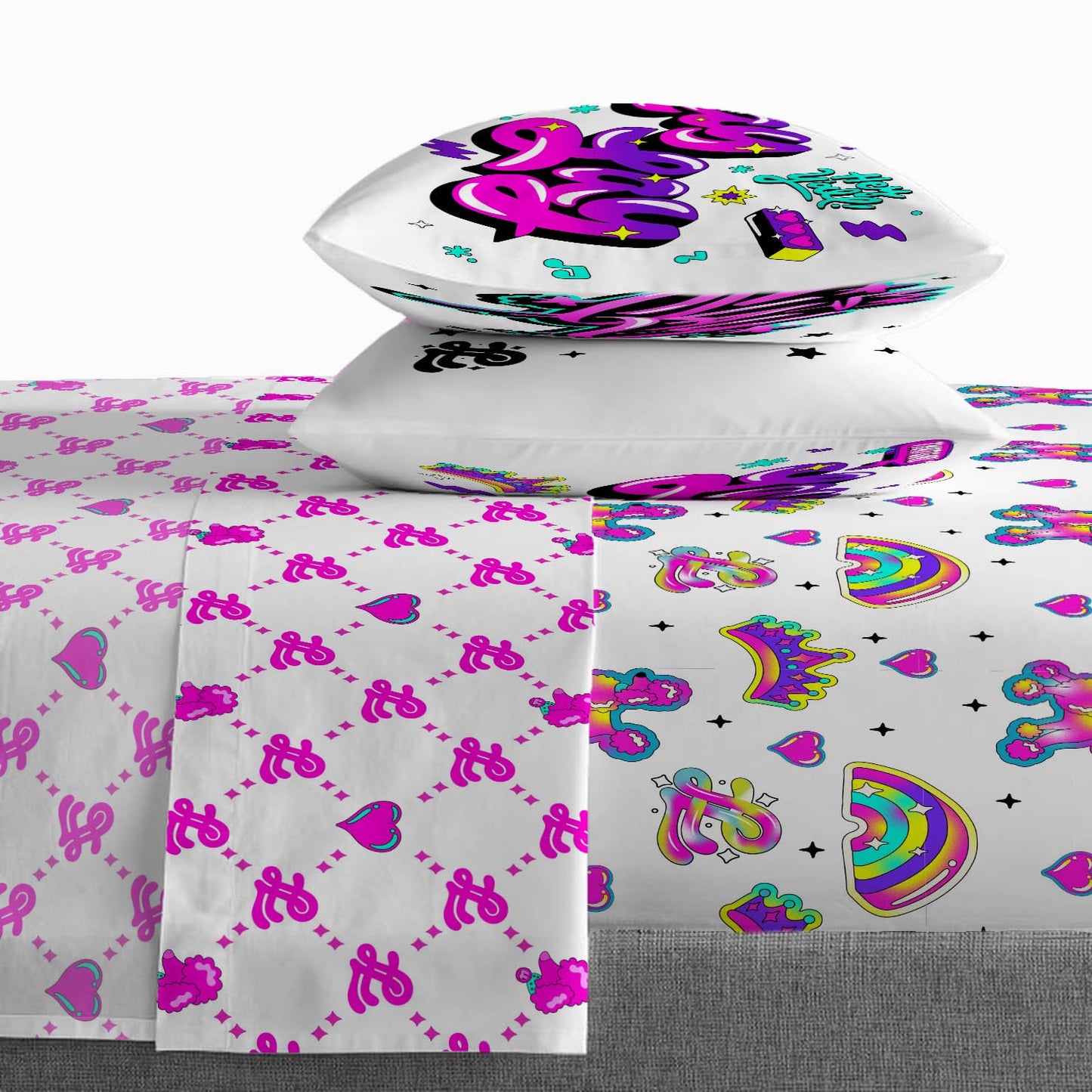 Lay Lay Toodles Pink Poodles Kids 4-Piece Full Sheet Set, Microfiber, Pink,