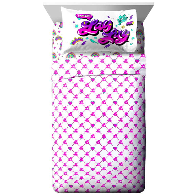 Lay Lay Toodles Pink Poodles Kids 4-Piece Full Sheet Set, Microfiber, Pink,