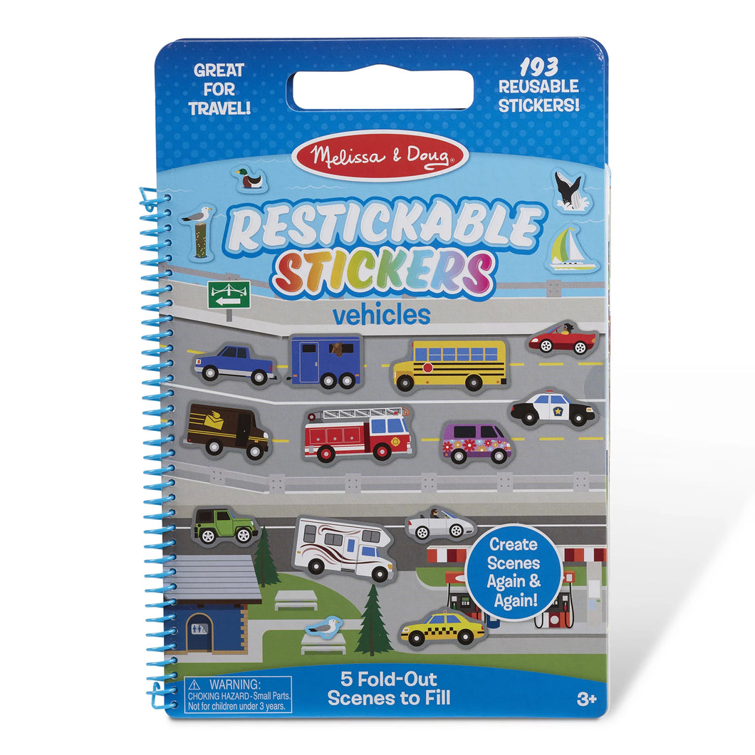 Melissa & Doug Vehicles Restickable Stickers - 193 Stickers, 5 Fold-Out Scenes, Great for Travel