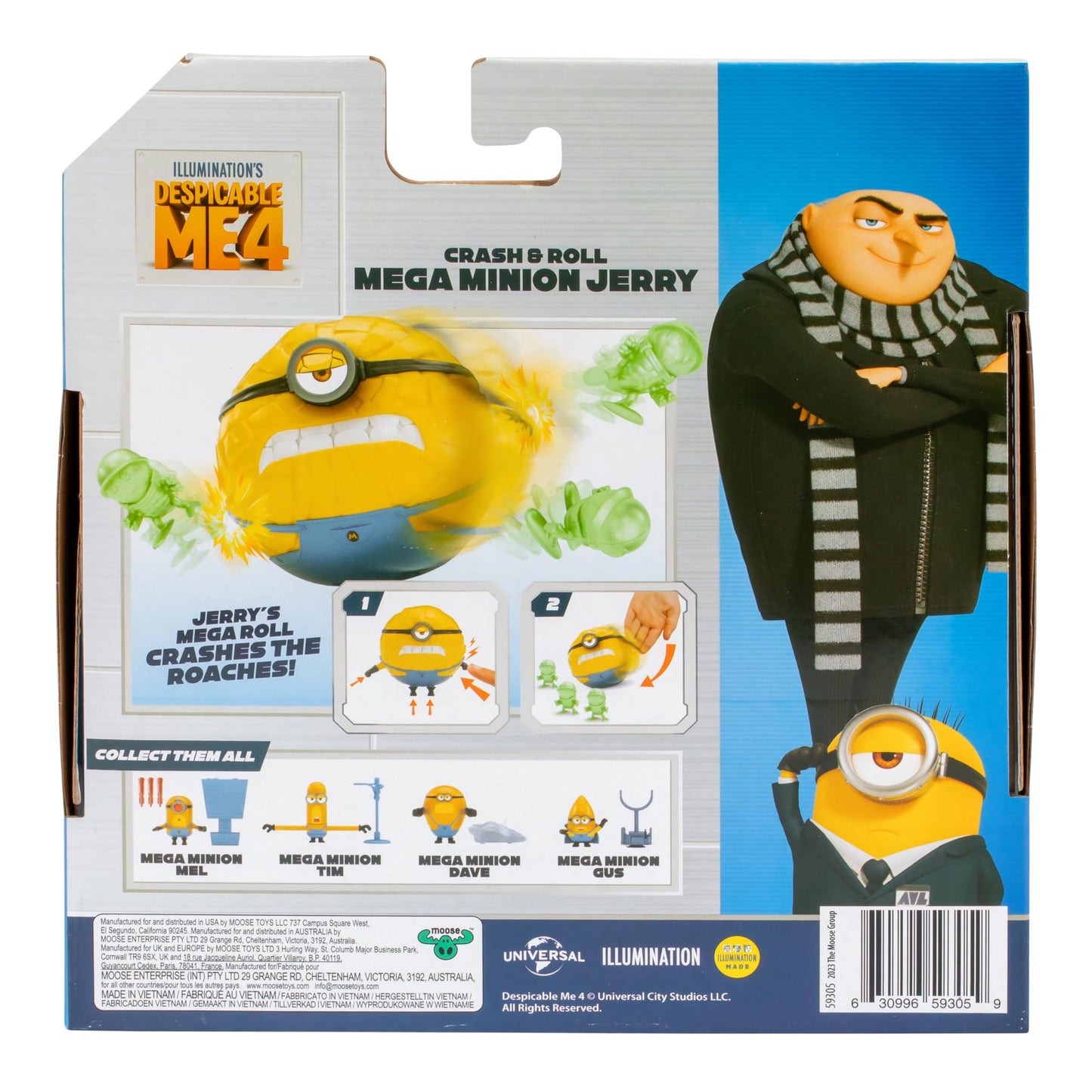 Minions Despicable Me 4 - Crash & Roll Mega Jerry Action Figure | Jerry Turns Into A Ball to Roll and Crash Into Roaches | Collect All 5 | All with A Different Play Feature and Accessories