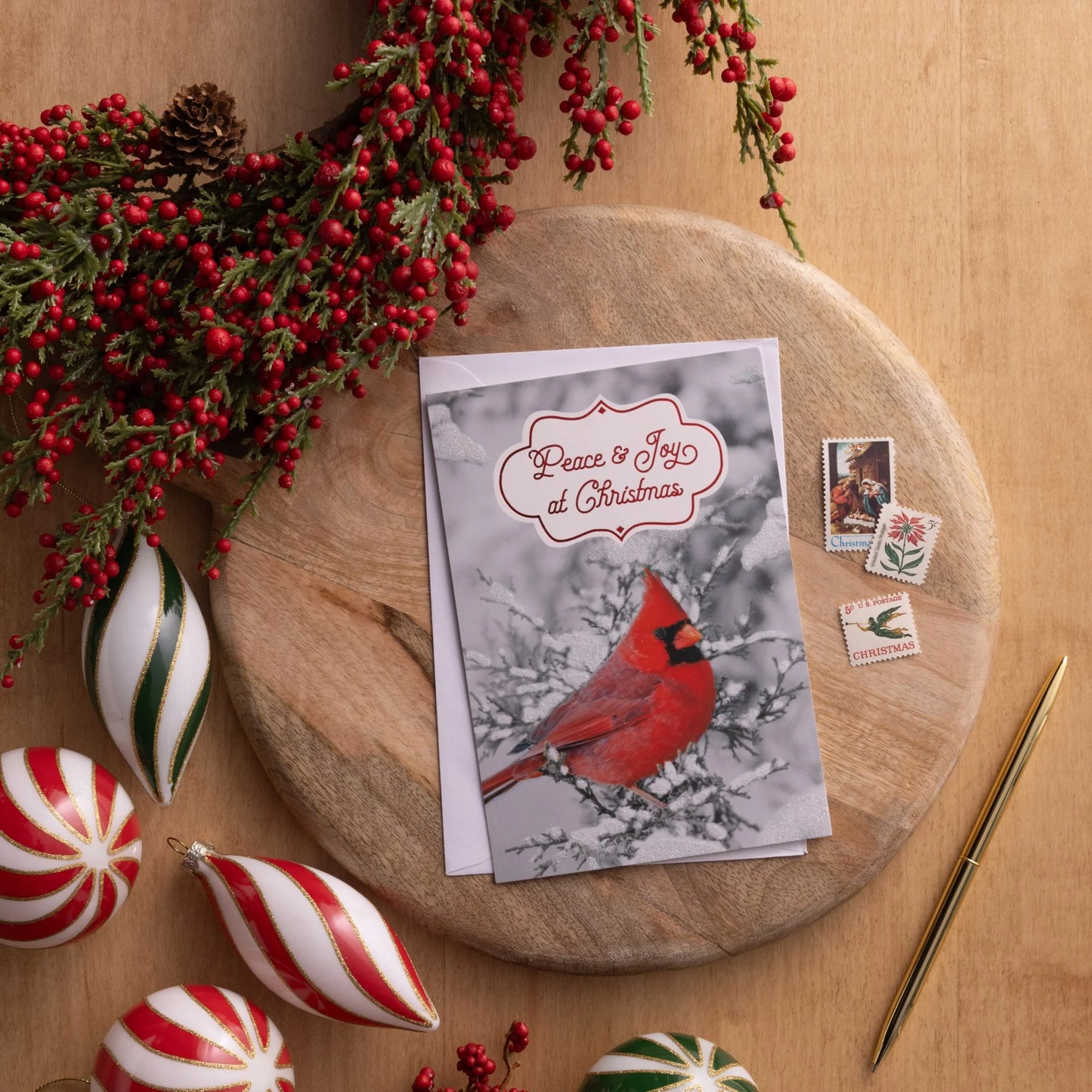 2024-DaySpring 18 Inspirational Christmas Greeting Cards, Black & White with Red Cardinal , Outdoor Photography , NLT scripture