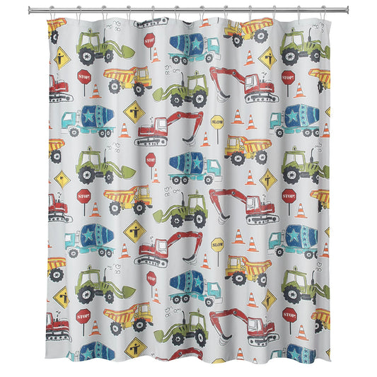 Your Zone Colorful Novelty Construction Polyester Microfiber Shower Curtain, 70 in x 72 in