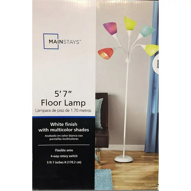 Mainstays 5-Light Metal Floor Lamp, Silver Finish, Multi Shades