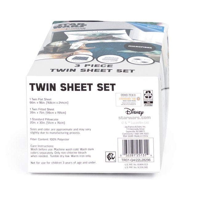 Baby Yoda Powerful Child 3-Piece Kids Twin/Full Sheet Set, Microfiber, White, Star Wars