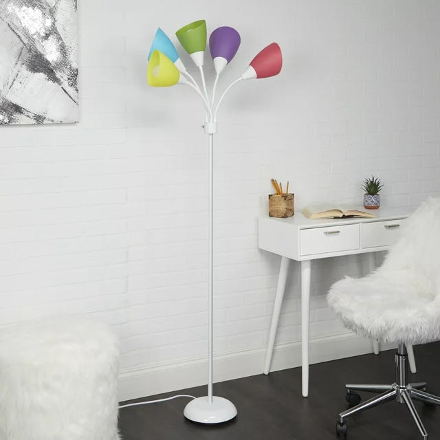 Mainstays 5-Light Metal Floor Lamp, Silver Finish, Multi Shades