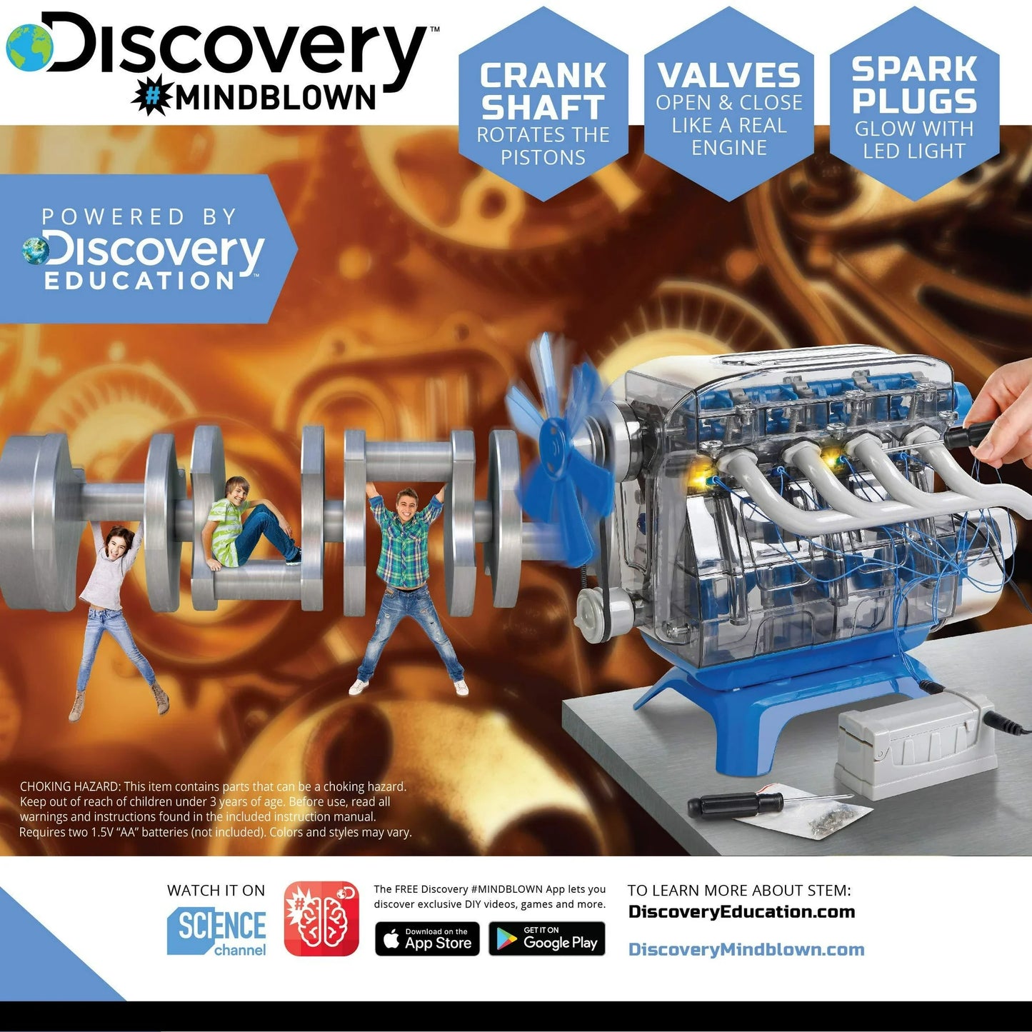 Discovery Kids MINDBLOWN Model Engine Kit DIY Mechanic Four Cycle Internal Combustion Assembly Construction Comes W Valves Cylinders Hardware More Encourages STEM Creativity Critical Thinking