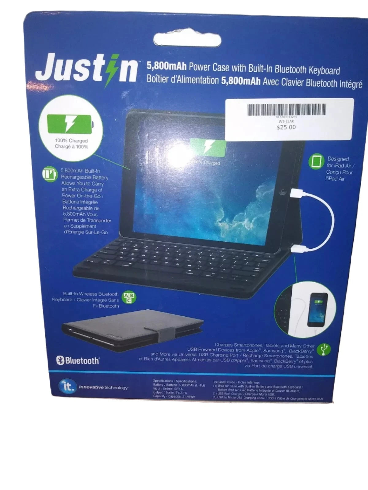 Justin Black iPad Air 5800mAh Power Case with Keryboard