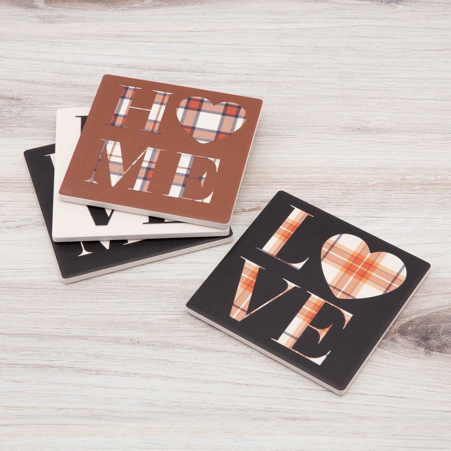 Way to Celebrate Square Drink Coasters, Ceramic, Love/Home ,4-Pack, Multi-Color