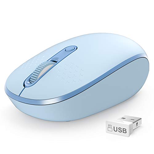 Wireless Mouse, RATEL 2.4G Ergonomic Computer Mouse for Laptop with USB Receiver, Portable Cordless Mice with 3 Adjustable DPI Levels for Windows, PC, Chromebook, MacBook, Linux(Light Blue