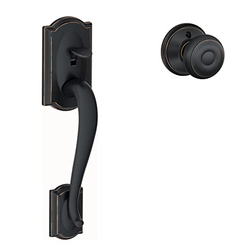Schlage FE285 CAM 716 GEO Camelot Front Entry Handleset with Georgian Knob Lower Half Grip, Standard Interior Trim, Aged Bronze