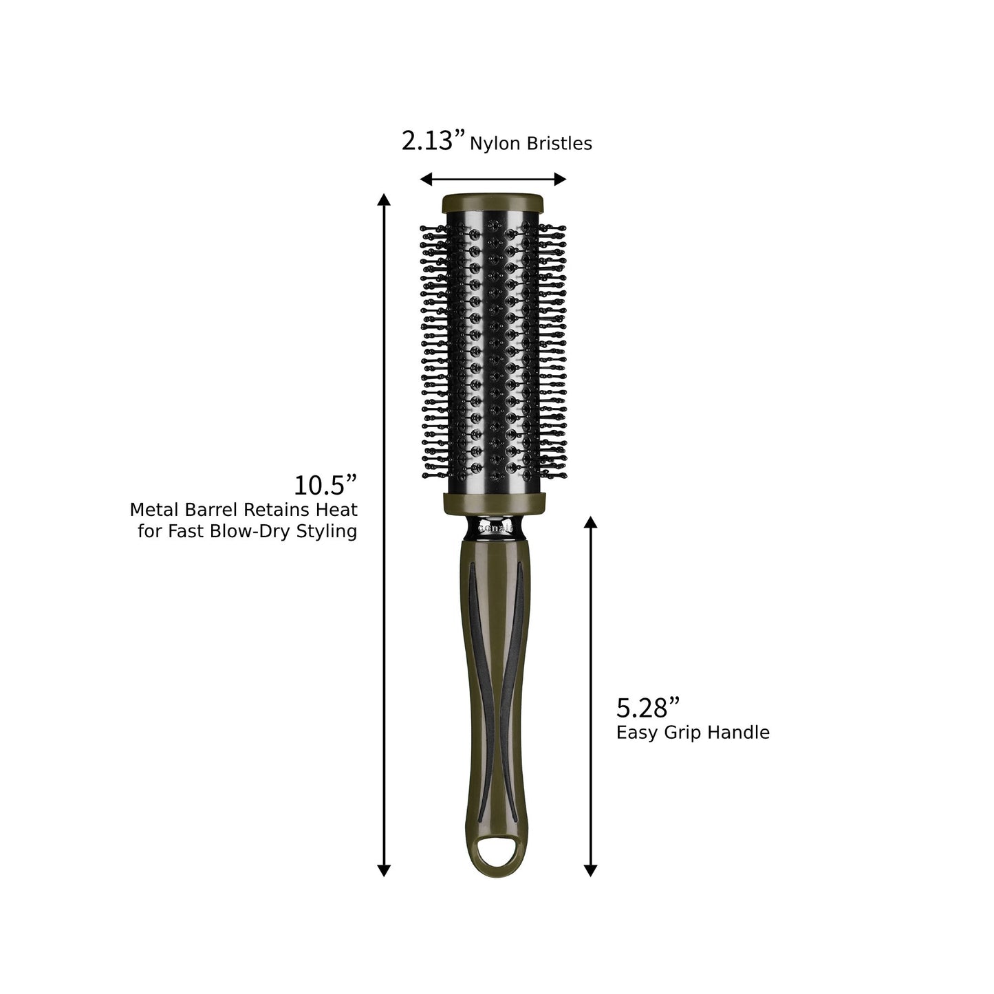Wild Primrose by Conair Hot Curling Nylon Round Hairbrush for Top-Rated Smooth Waves or Curls in Olive Green, 1ct