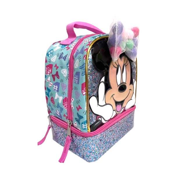 Kids Disney Minnie Mouse Dual Compartment Drop Bottom Lunch Bag for Girls