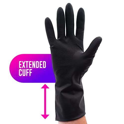 Colortrak Reusable Powder Free Latex Gloves, 20 Count, Multi-Use, Lightweight Latex, Textured Finish, Black Color Hides Stains, Reusable to Reduce Waste, Medium
