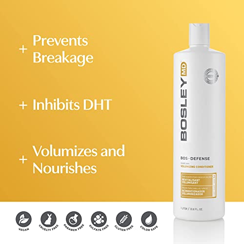 BosleyMD BosDefense Volumizing Conditioner for Light Thinning Hair (Color Safe), 33.8 fl oz