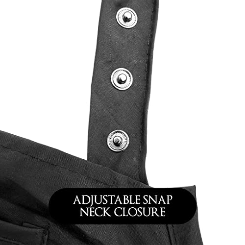 Betty Dain Ultimate Salon Stylist Apron, Lightweight Iridescent Nylon, Two Lower Pockets with Zippered Bottoms, Adjustable Snap Neck Closure, Waist Ties Worn Front or Back, Machine Washable, Black