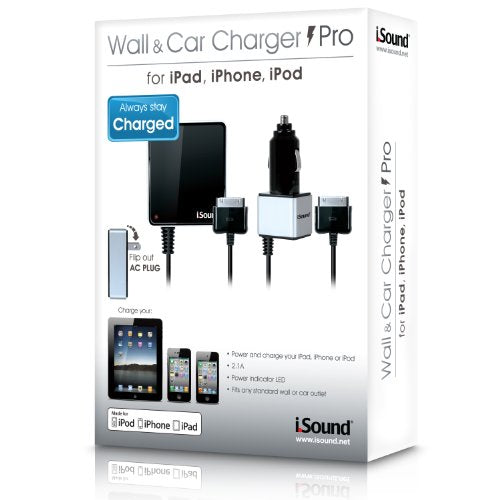 iSound 2.1A Wall and Car Charger Pro for Apple devices using 30 PIN connector