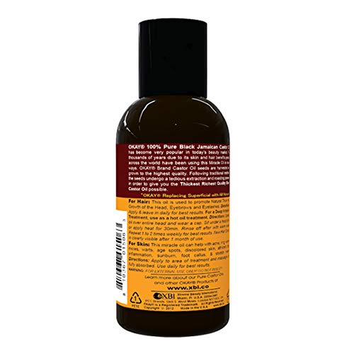 OKAY | 100% Pure Black Jamaican Castor Oil | For All Hair Textures & Skin Types | Grow Healthy Hair - Treat Skin Conditions | Oil of Palma Christi | All Natural | 4 Oz