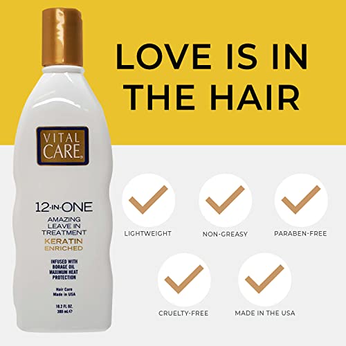 Vital Care 12-in-ONE Amazing Keratin-Enriched Leave-In Treatment - Conditioner Cream Strengthens and Protects Dry & Damaged Hair
