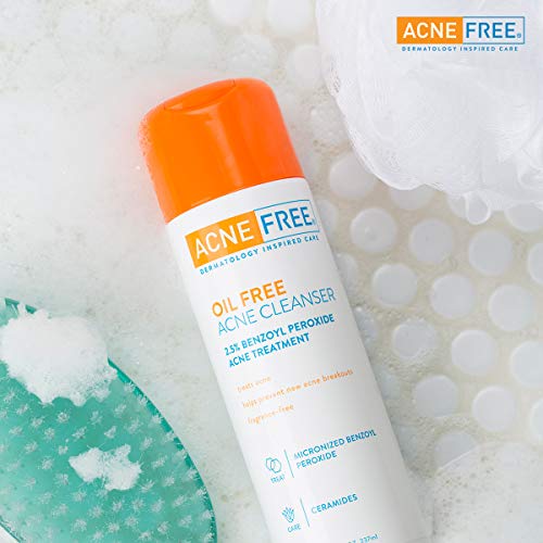 Acne Free Oil-Free Acne Cleanser, Benzoyl Peroxide 2.5% Acne Face Wash with Glycolic Acid to Prevent and Treat Breakouts, 8 Ounce