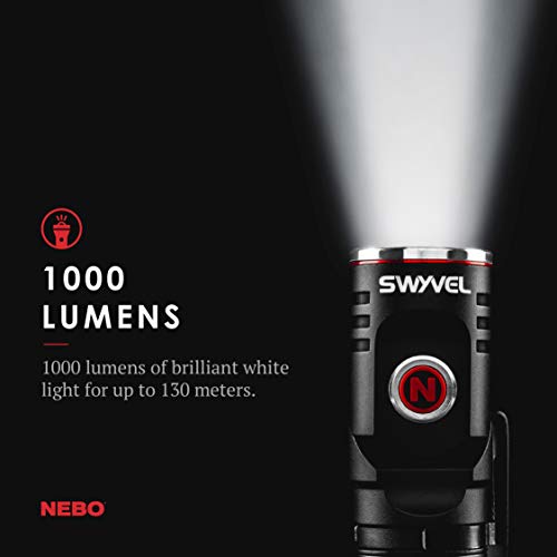 NEBO SWYVEL 1000-Lumen Rechargeable Flashlight: Compact Rechargeable EDC lighthas a90 Degree Rotating Swivel Head; 5 Light Modes; Smart Power Control - 6907 , Black