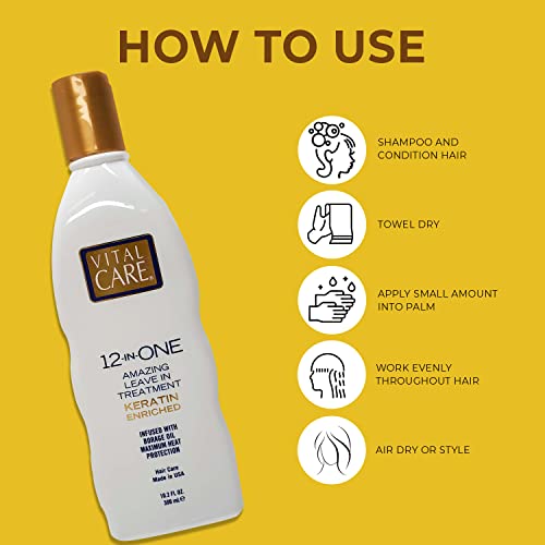 Vital Care 12-in-ONE Amazing Keratin-Enriched Leave-In Treatment - Conditioner Cream Strengthens and Protects Dry & Damaged Hair