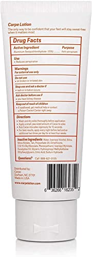Carpe Antiperspirant Foot Lotion, A dermatologist-recommended solution to stop sweaty, smelly feet, Helps prevent blisters, Great for hyperhidrosis