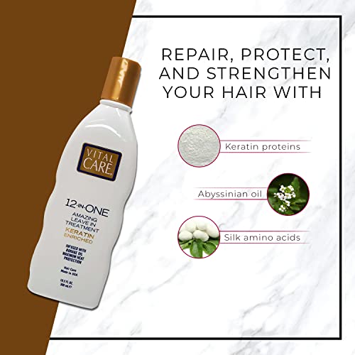 Vital Care 12-in-ONE Amazing Keratin-Enriched Leave-In Treatment - Conditioner Cream Strengthens and Protects Dry & Damaged Hair
