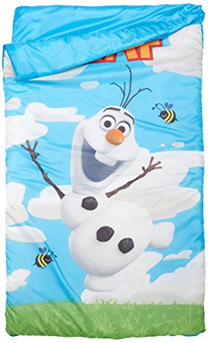 Disney Frozen Olaf Quilted Slumber Bag, Bonus Backpack with Straps, Light Blue/White