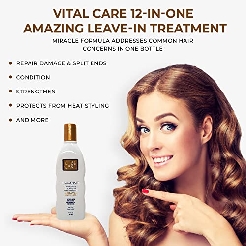 Vital Care 12-in-ONE Amazing Keratin-Enriched Leave-In Treatment - Conditioner Cream Strengthens and Protects Dry & Damaged Hair