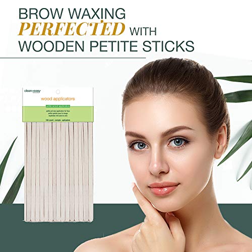 Clean + Easy Petite Waxing Sticks for Facial Waxing | Wood Applicator Spatulas for Hair Removal, 100 count