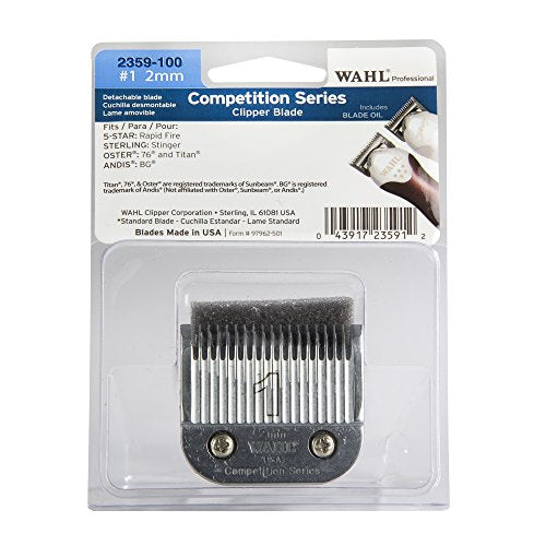 Wahl Professional Competition Series #1 2mm Clipper Blade - 2359-100 - Fits 5 Star Rapid Fire, Sterling Stinger, Oster 76 and Titan, and Andis BG Clippers.