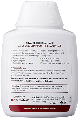 B'IOTA Botanicals Herbal Care Experts Daily Care Shampoo For Normal/Dry Thinning Hair, 10.1 OZ