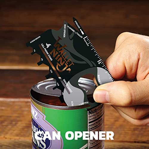 Wallet Ninja Multitool Card – 18 in 1 Credit Card Multi-Tool (Bottle Opener, Can Opener, Screwdrivers, Phone Stand & More) – Black