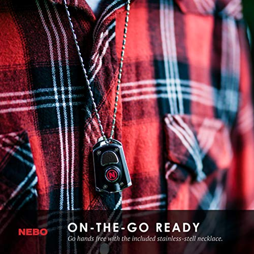 NEBO Mini Rechargeable Keychain Flashlight: Features 6 Unique Light Modes, Including 400 Lumen Turbo Mode and 3 LED Color Options; Easily Secured via Necklace, Lanyard or Keyring – MYCRO 6714 (Black)