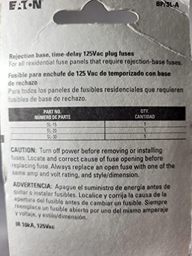 Bussmann 125 volts Time Delay Plug Fuse 3 pk