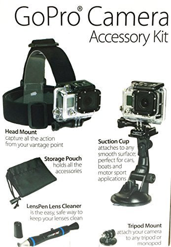 Sunpak 5 Piece Accessory Kit - Head Mount, Suction Cup Mount, Tripod Mount with Lens Pen Cleaner & Storage Pouch for GoPro Cameras
