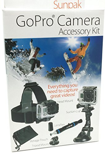 Sunpak 5 Piece Accessory Kit - Head Mount, Suction Cup Mount, Tripod Mount with Lens Pen Cleaner & Storage Pouch for GoPro Cameras