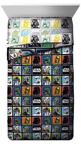 Stars Wars Classic Character Grid Twin Comforter - Super Soft Kids Reversible Bedding features Star Wars characters - Fade Resistant Polyester Microfiber Fill (Official Stars Wars Product)