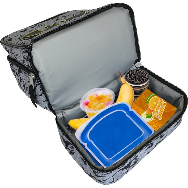 Kids Warner Brothers Batman Dual Compartment Drop Bottom Lunch Bag for Boys