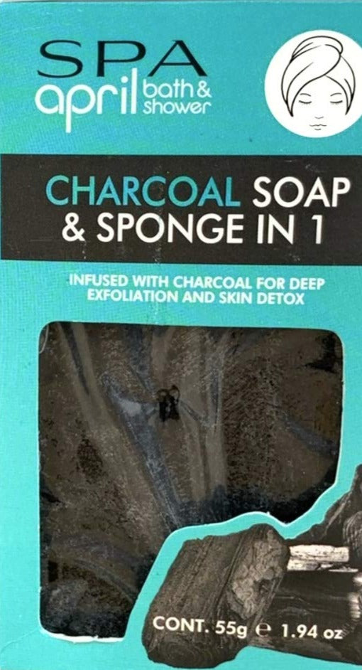spa April Bath &Shower Charcoal soap&Sponge in 1