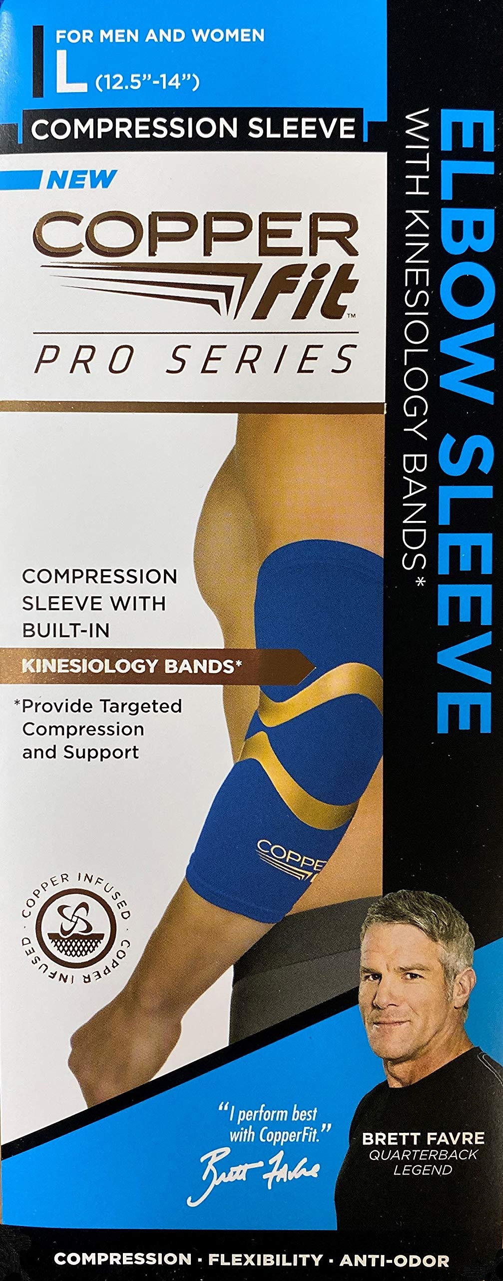 Copper Fit Pro Series Performance Compression Elbow Sleeve, Blue, Large