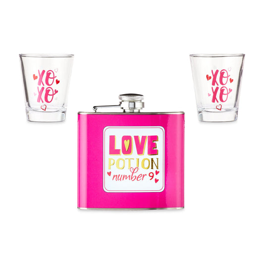 Way To Celebrate Valentine's Day Flask Shot Glass Set