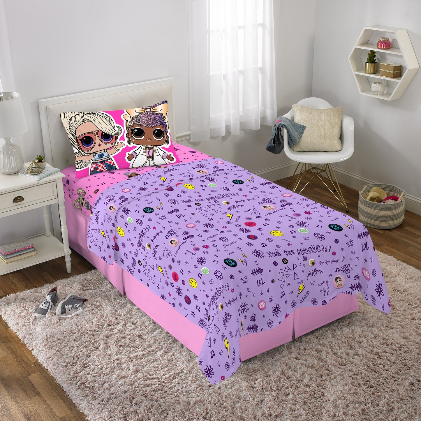 LOL Surprise Kids Twin Sheet Set, Purple and Pink, MGA