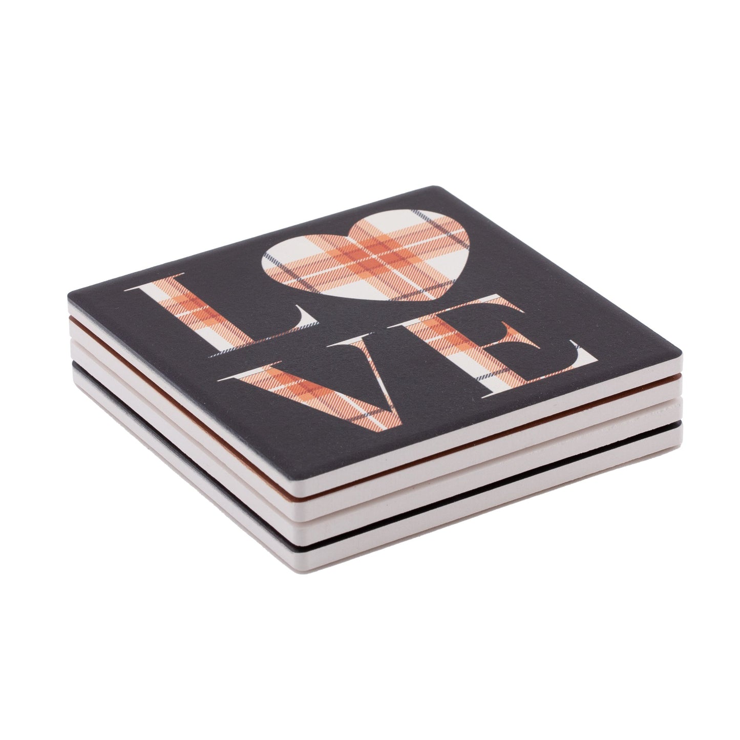 Way to Celebrate Square Drink Coasters, Ceramic, Love/Home ,4-Pack, Multi-Color