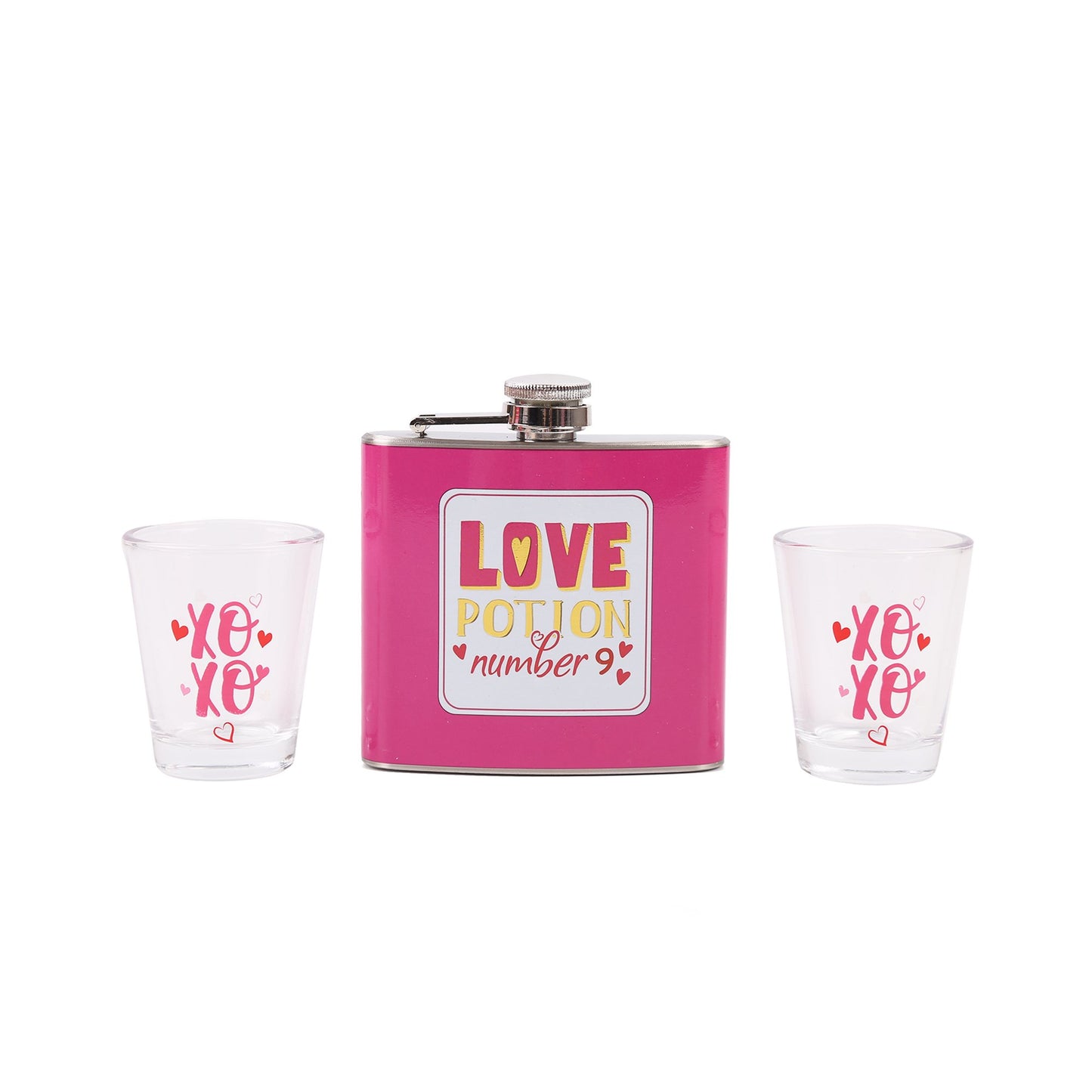 Way To Celebrate Valentine's Day Flask Shot Glass Set