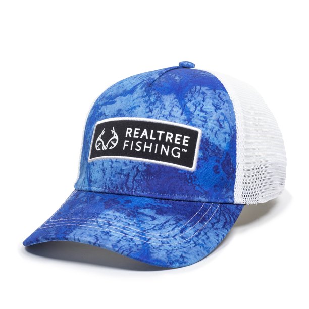 Realtree Structured Baseball Style Hat, Fishing Wav3 Blue/White, Small/Medium