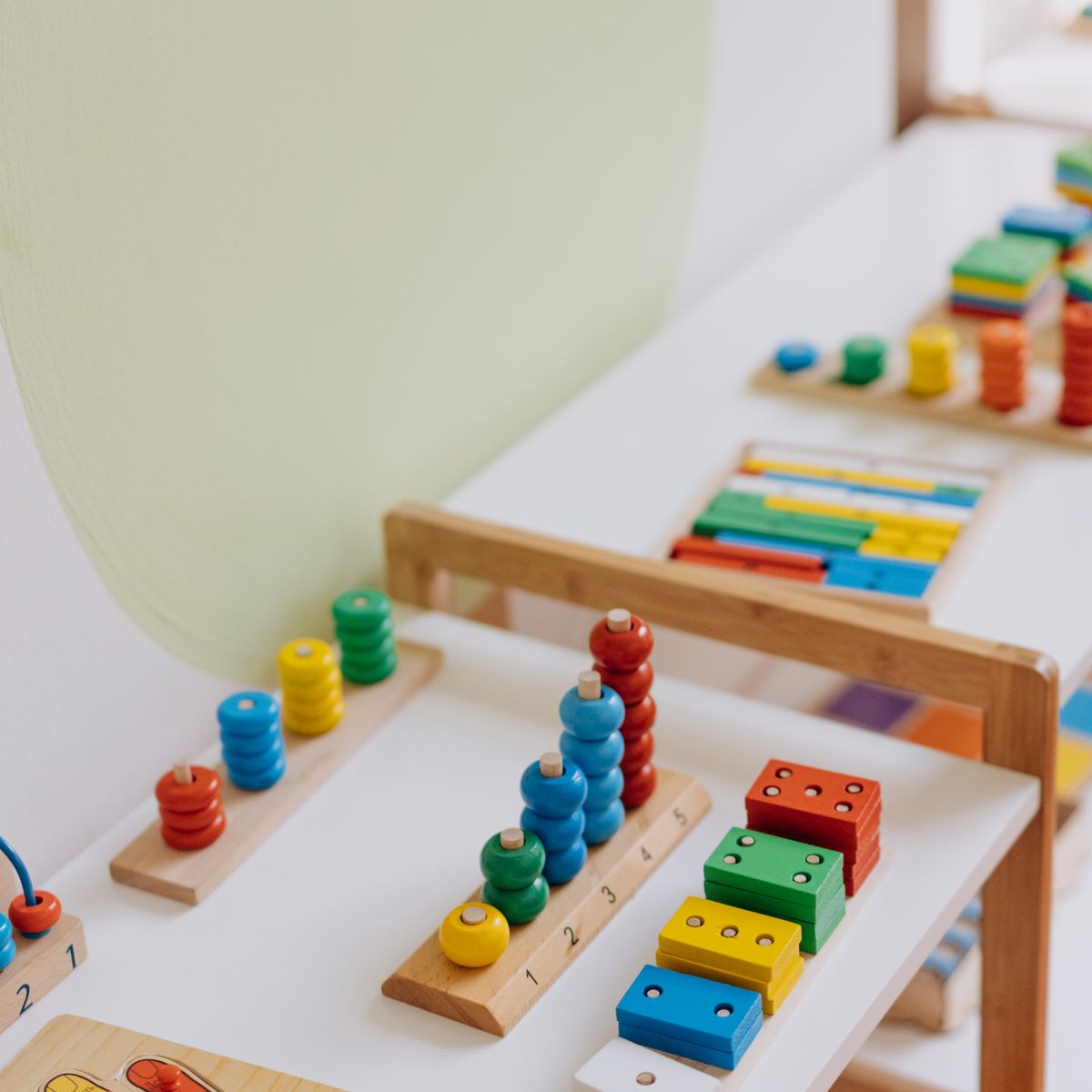 Colourful wooden stacking and sorting toys