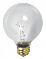 Clear round G25 globe bulb with a visible filament and brass screw base